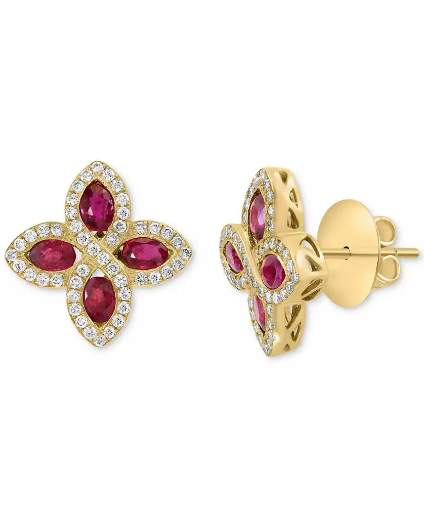 Effy EFFY® Ruby (1-7/8 ct. t.w.) 
Diamond (1/2 ct. t.w.) Flower Stud Earrings in 14k Gold