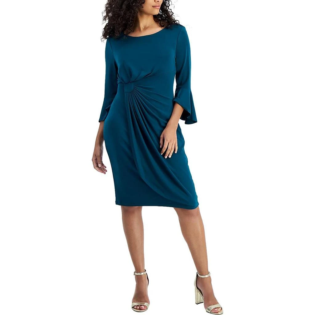 Connected Apparel Petites Womens Ruched Bell Sleeves Cocktail Dress 9