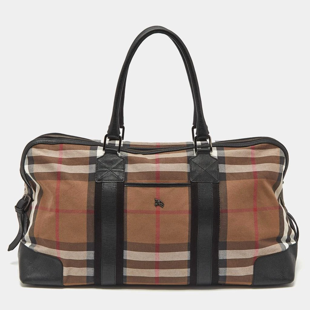 Burberry Burberry Brown/Black House Check Canvas and Leather Duffel Bag 1