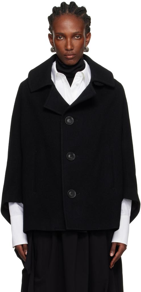 YOHJI YAMAMOTO Black Cotton Twill Long Cape Coat - Coats - Compare