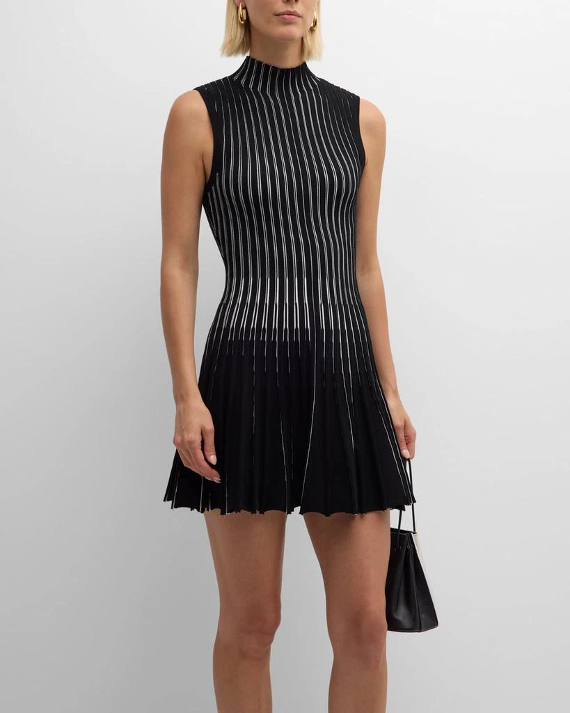 Milly Kayce Pleated Mock-Neck Striped Mini Dress 3