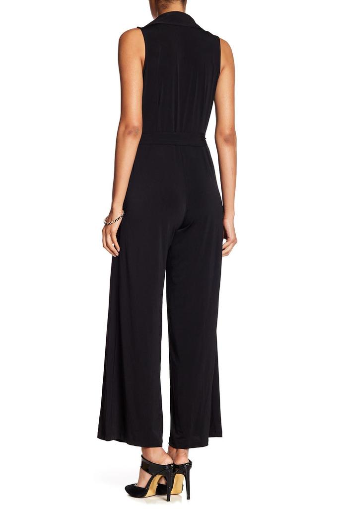 Nina Leonard Solid Tie Waist Jumpsuit
