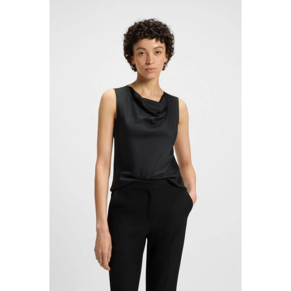 Hugo Boss Sleeveless cowl-neck blouse in stretch silk 3