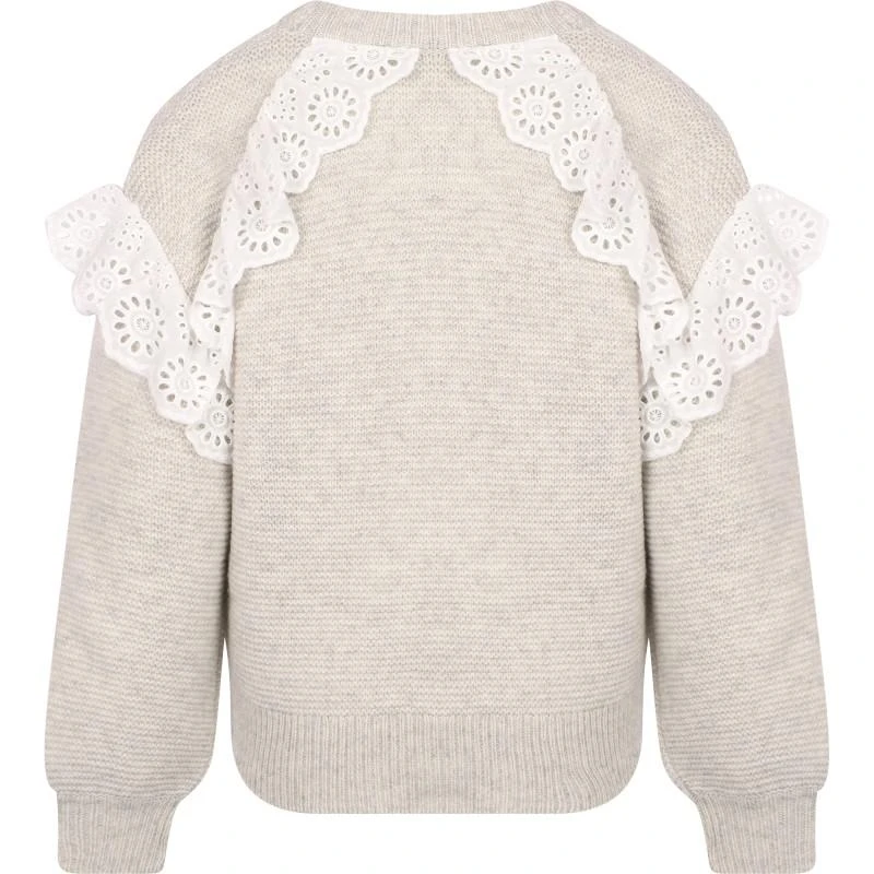 Designers Remix Girls Lace detail knitted wool sweater in oatmeal 2