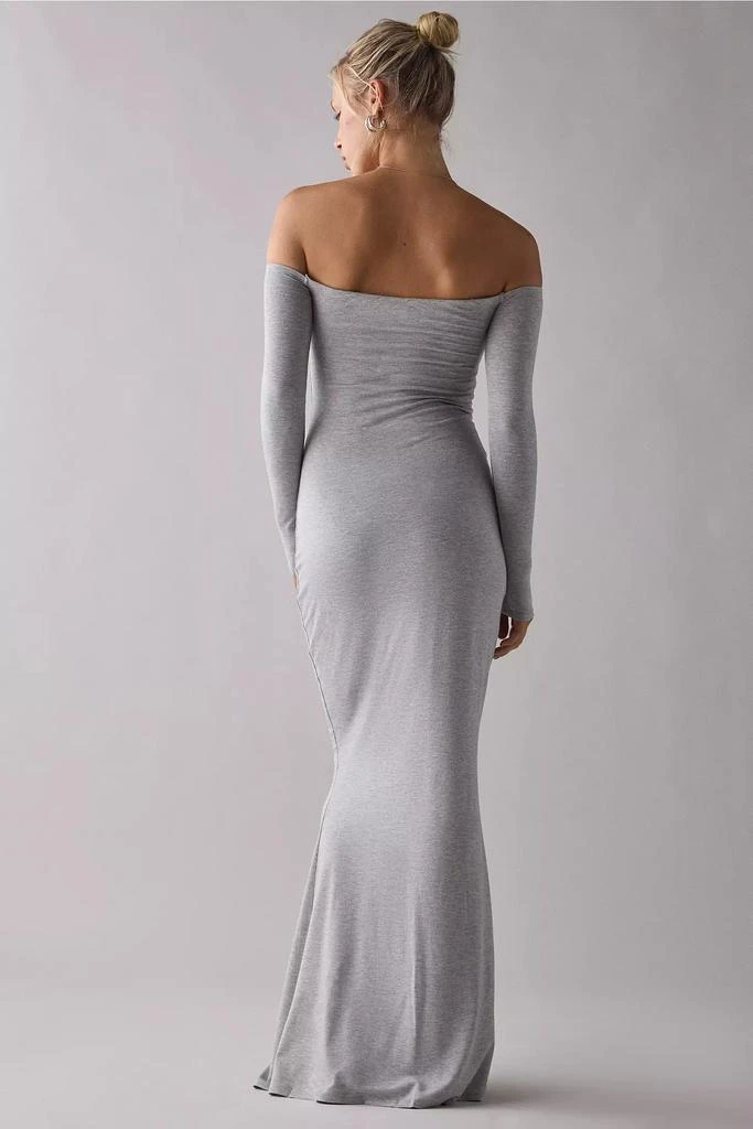 knee length dresses for ladies Cadet Grey Off Shoulder Maxi Dress – Indianvirasat main image 0