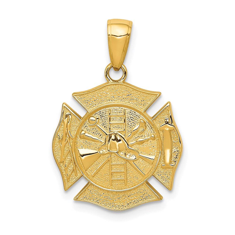 Diamond2Deal 14k Yellow Gold Reversible Fire Department Shield Pendant