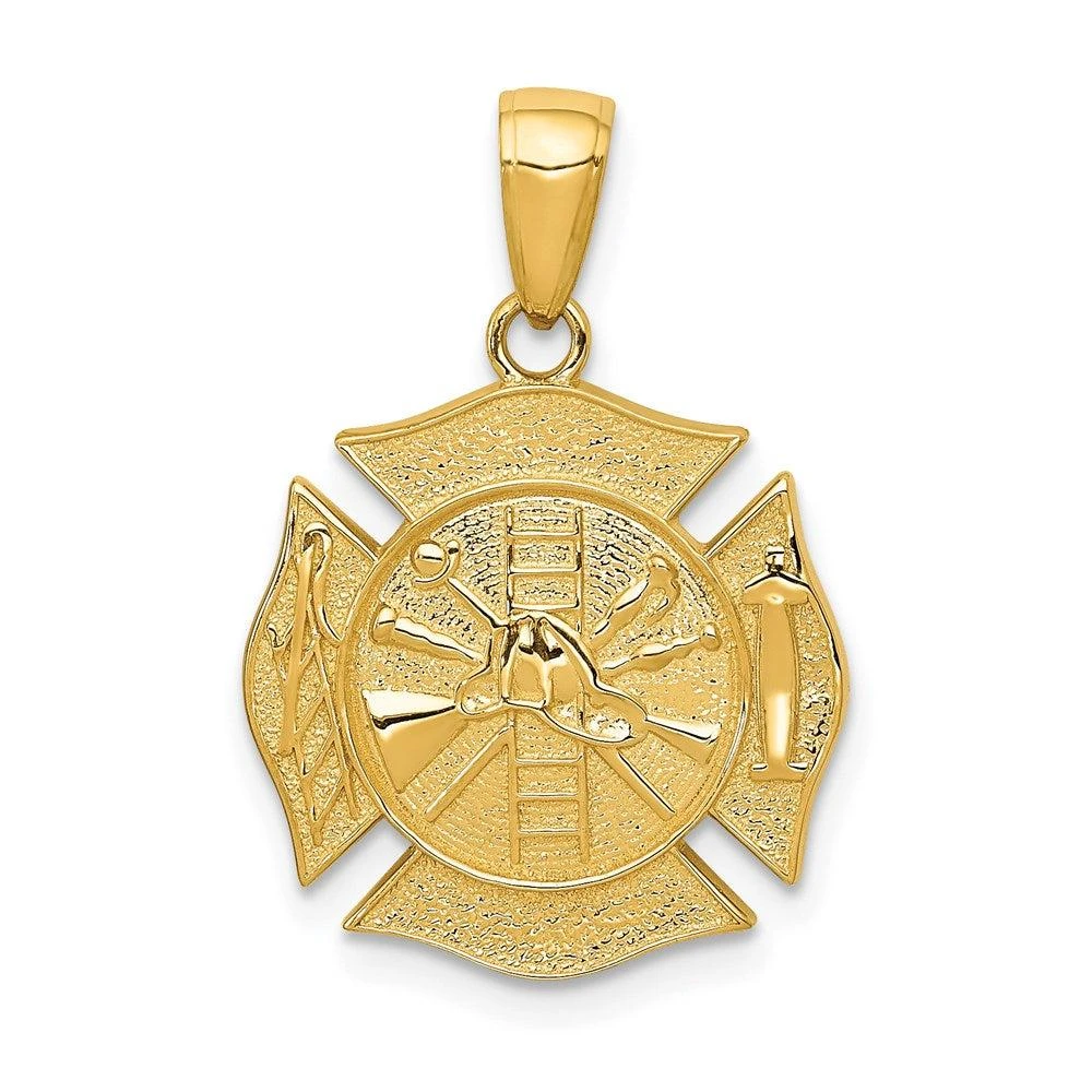 Diamond2Deal 14k Yellow Gold Reversible Fire Department Shield Pendant 1