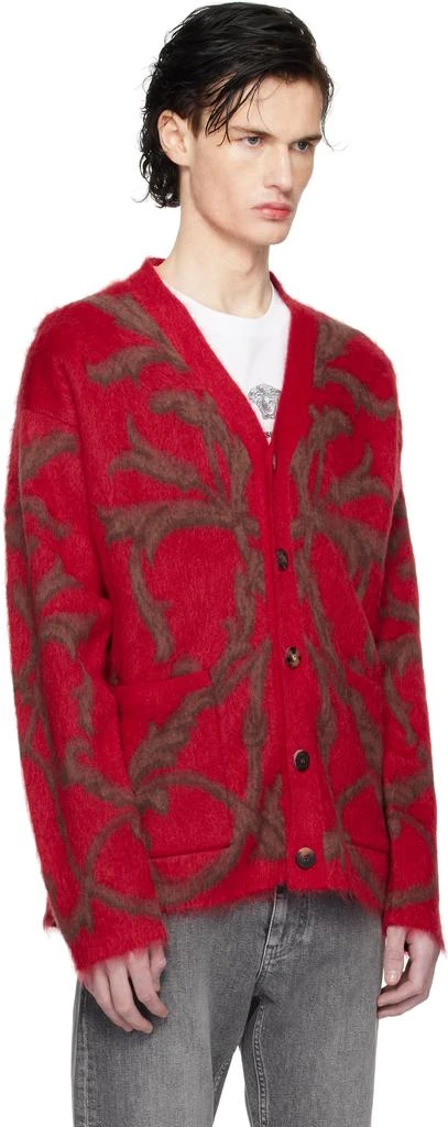 Versace Red & Brown Acanthus Leaves Mohair-Blend Cardigan 2