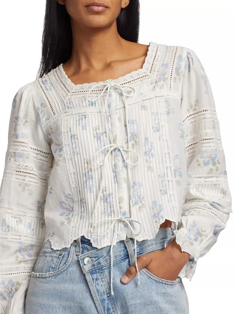 LOVESHACKFANCY Sanra Floral Lace Pintuck Blouse 6