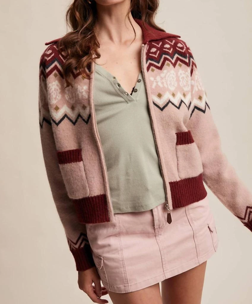 Listicle Listicle - Retro Floral Knit Zip Up Cardigan 4