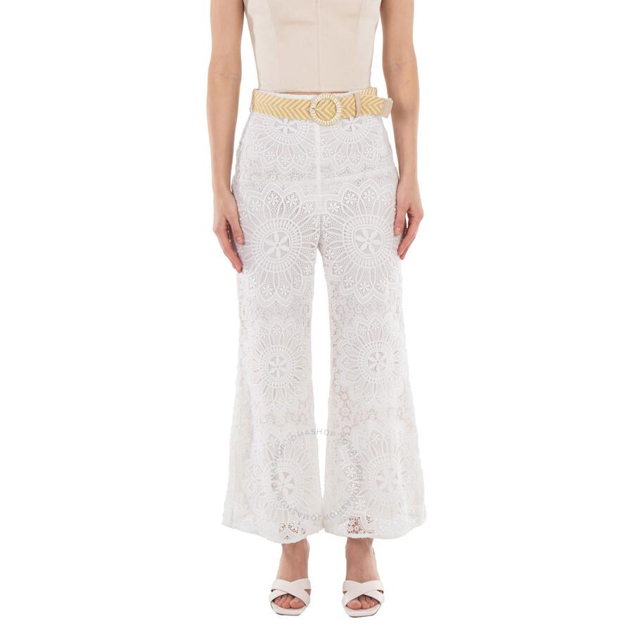 Zimmermann Halliday lace-trimmed linen wide-leg pants 0
