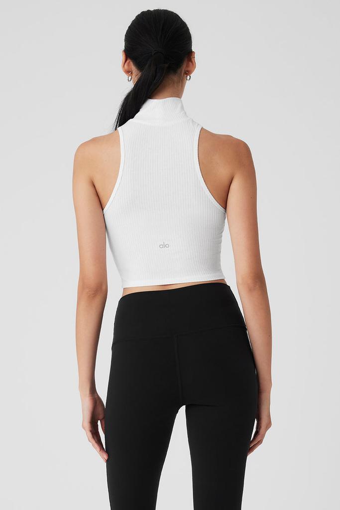 Alo Ribbed Sea Coast Cropped Turtleneck Tank - Lilac Blue