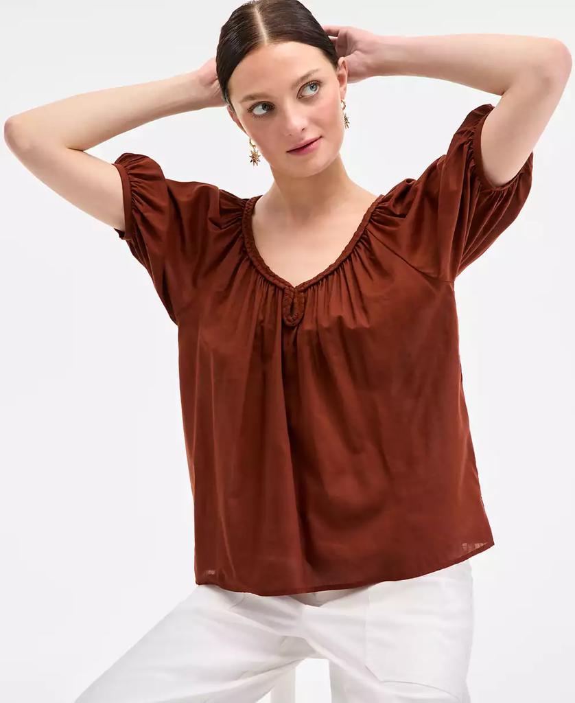 On 34th Women's Elbow Sleeve Braided-Trim Top, Exclusively at Macy's