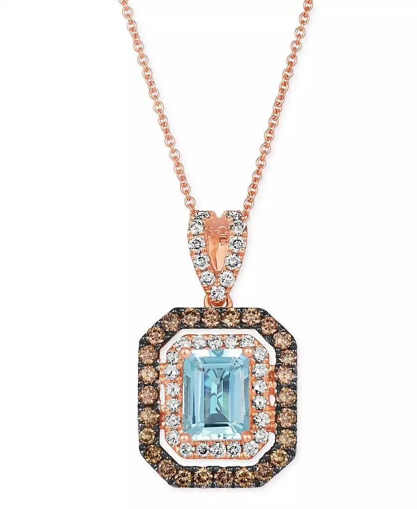 Le Vian Sea Blue Aquamarine (1-1/4 ct. t.w.) & Diamond (7/8 ct. t.w.) Halo 20" Adjustable Pendant Necklace in 14k Rose Gold 1