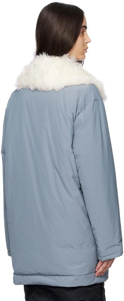 Yves Salomon SSENSE Exclusive Blue Single-Breasted Shearling Down Coat 3