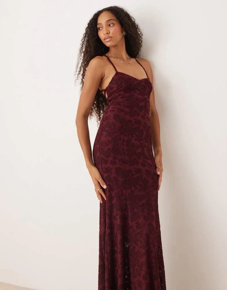 asos red dress lace ASOS DESIGN velvet tea maxi dress with lace trim in red