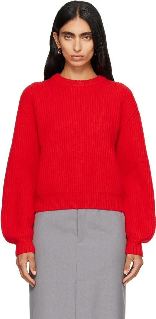 Jil Sander Red Wool Crew-Neck Sweater
