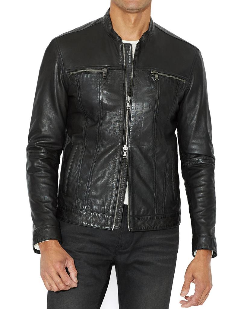 John Varvatos Star USA Leather Band Collar Moto Jacket - Jackets