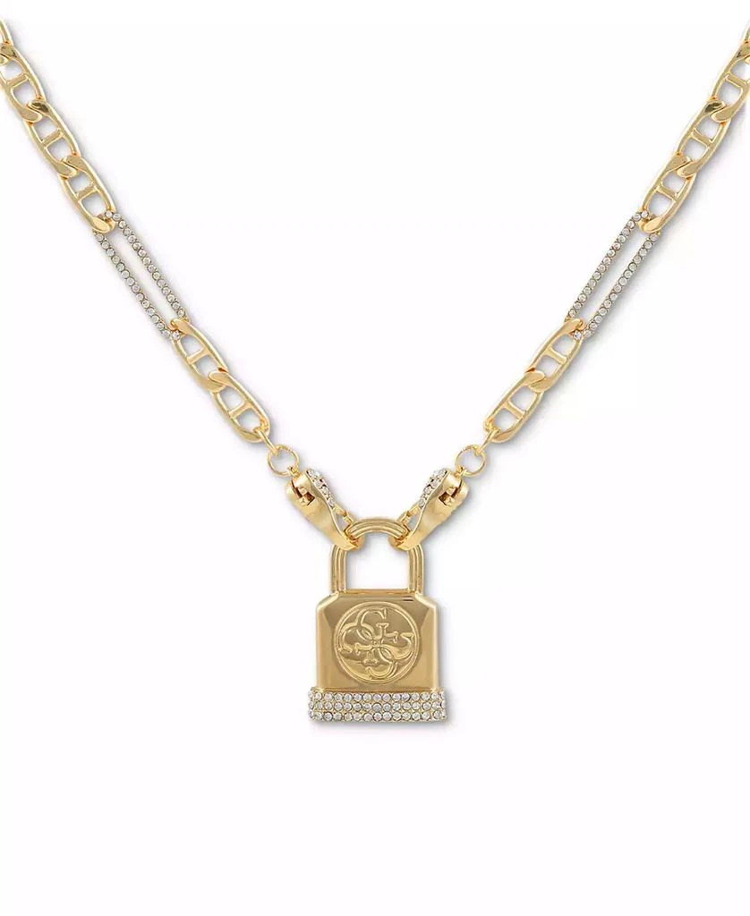 GUESS Pavé Logo Padlock Pendant Necklace, 16" + 2" extender