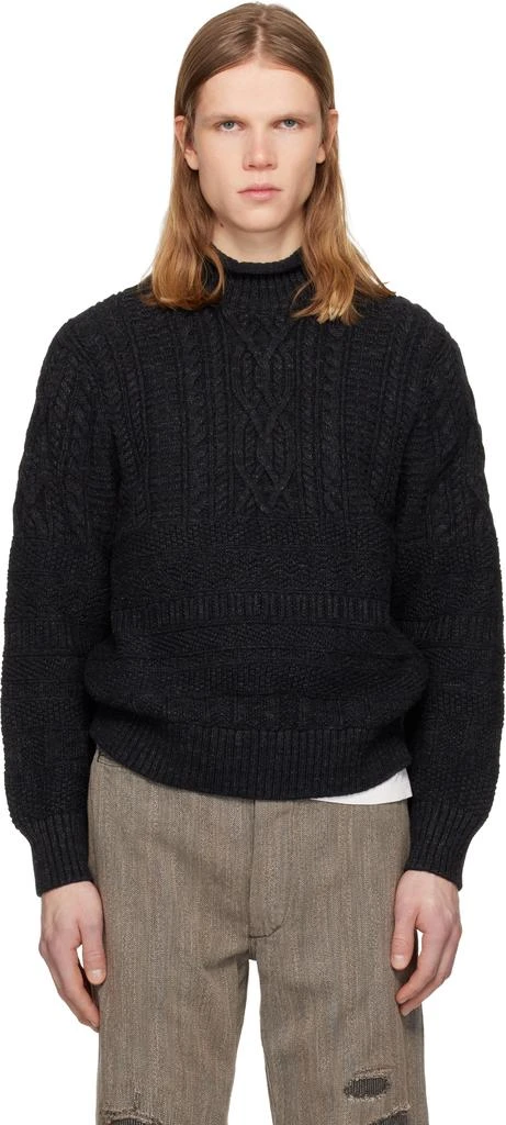 RRL Black Guernsey Pullover Turtleneck