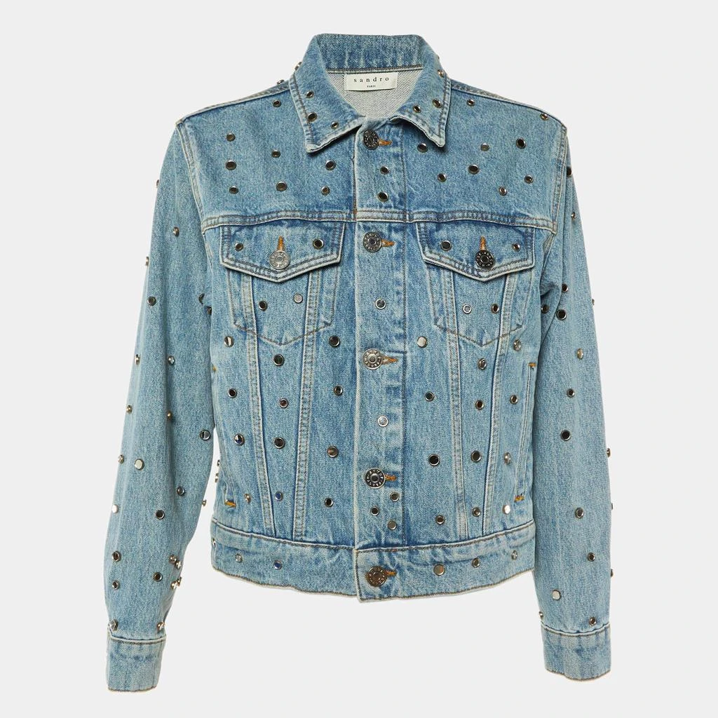 Sandro Sandro Blue Denim Mirror Studded Button Front Jacket S 1