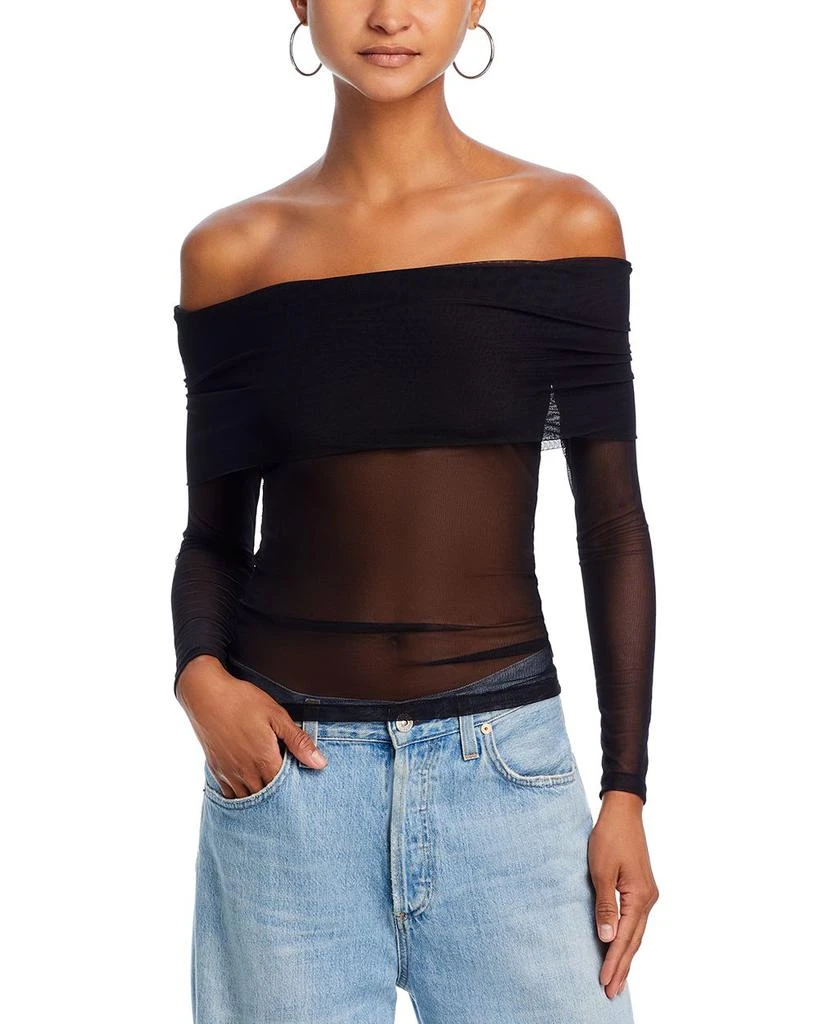 AQUA Semi Sheer Fold Over Off-the-Shoulder Top - Exclusive 1