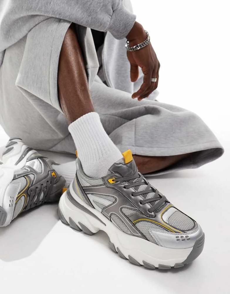 ASOS ASOS DESIGN chunky trainers in white with silver and yellow panels 1