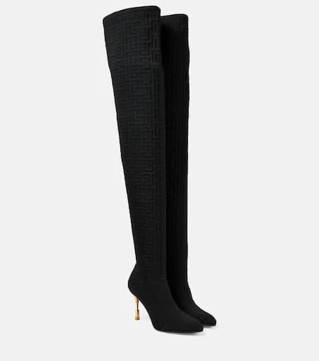 Balmain Moneta monogram mesh over-the-knee boots 1