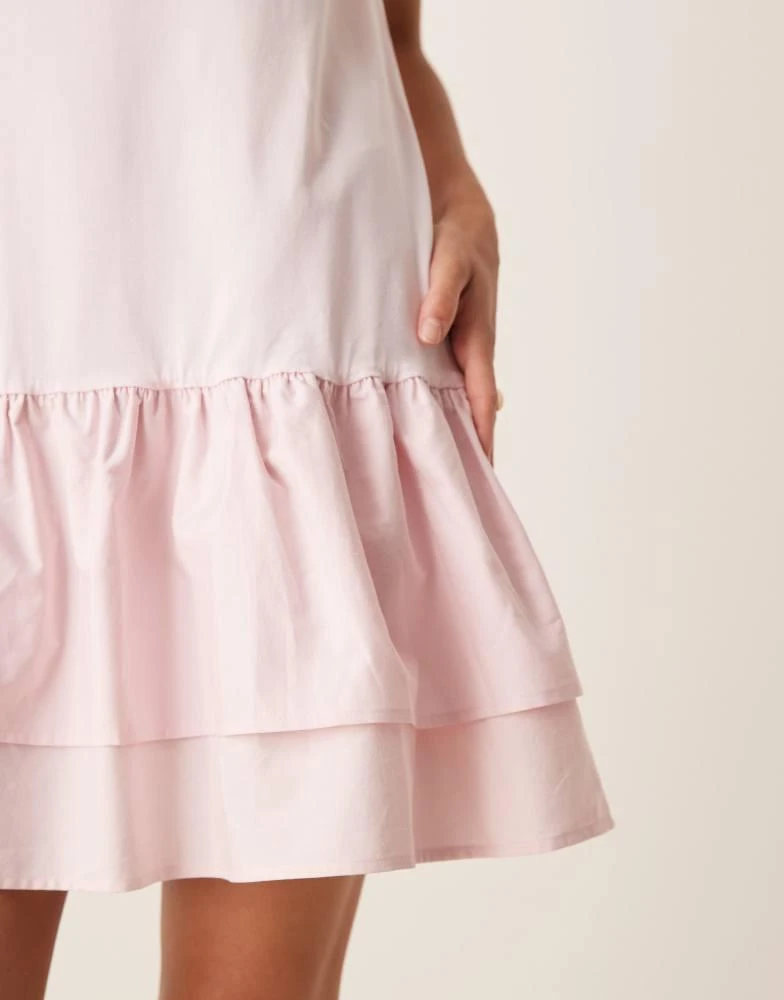 Shop ASOS DESIGN poplin mix dropped hem slash neck mini dress in