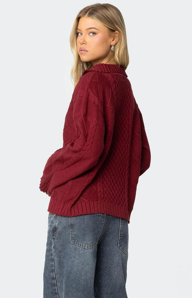 Edikted Oversized Quarter Zip Cable Knit Sweater 4