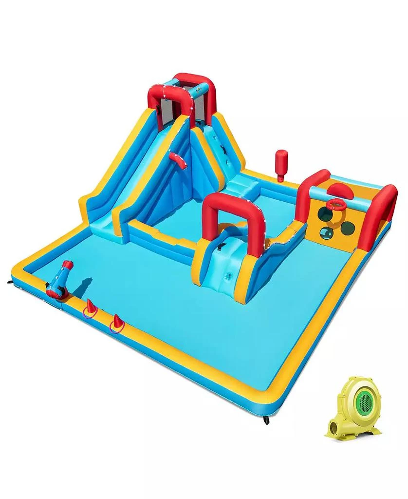 Mecale 9-in-1 Inflatable Double Water Slide Park Giant Bounce House, 735W Blower Included