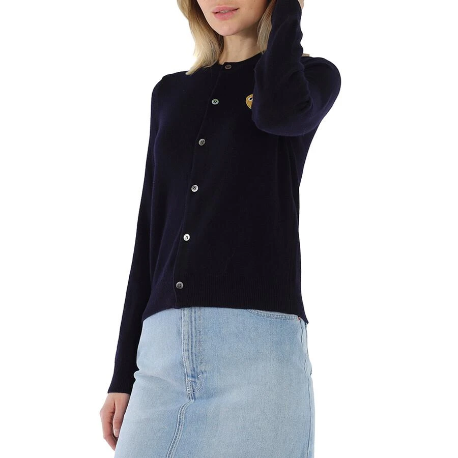 Comme des Garcons Ladies Gold Heart Crewneck Cardigan In Navy 3