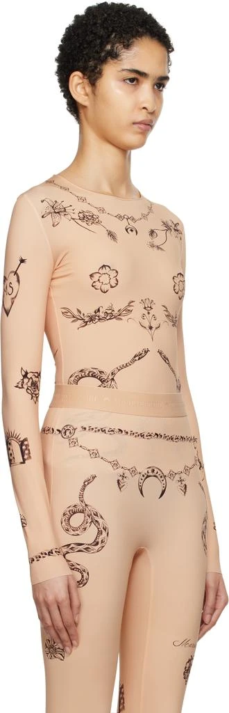 MARINE SERRE Beige Tattoo Printed Jersey Second Skin Crewneck Top 2