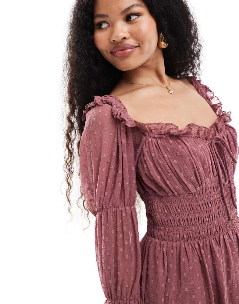 ASOS DESIGN Petite dobby milkmaid long sleeve shirred waist mini dress in  DUSKY PINK  On Sale Now with Up to 60% Off | Discover Exclusive Deals &  Savings at BeyondStyle