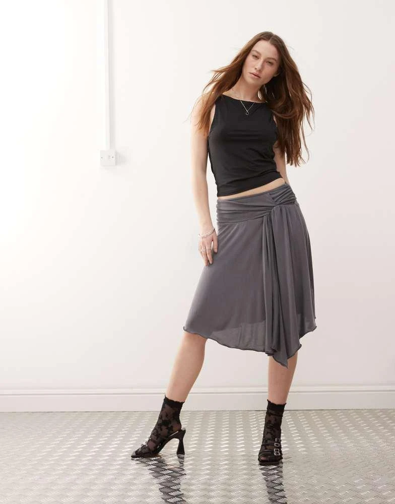 Motel Motel harlan slinky asymmteric midi skirt in grey 1