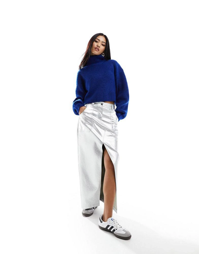 Monki Monki cropped knitted jumper in cobalt blue 4