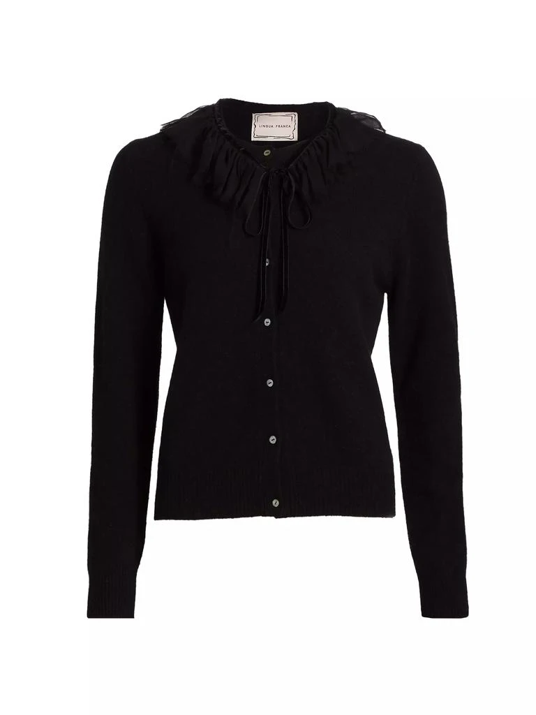 Lingua Franca Tulle-Trim Brushed Wool Cardigan 1