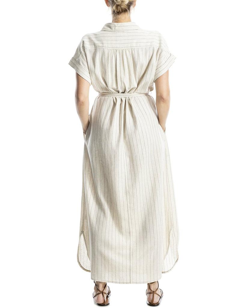 Max Studio Roll Sleeve Belted Linen-Blend Maxi Dress