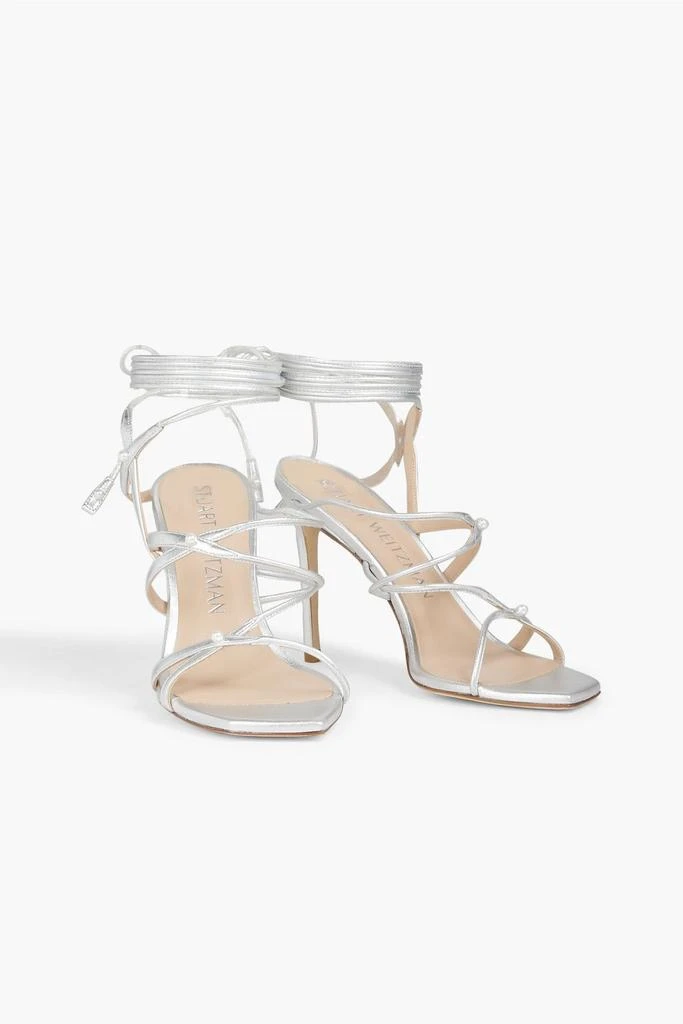 Stuart Weitzman Astrid 100 faux pearl-embellished metallic leather sandals 2
