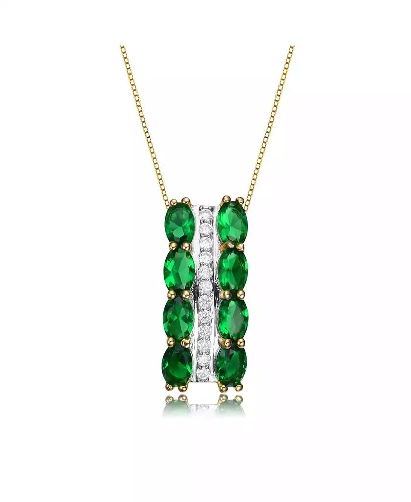 Genevive 14K Gold Plated Green and White Cubic Zirconia Vertical Pendant Necklace