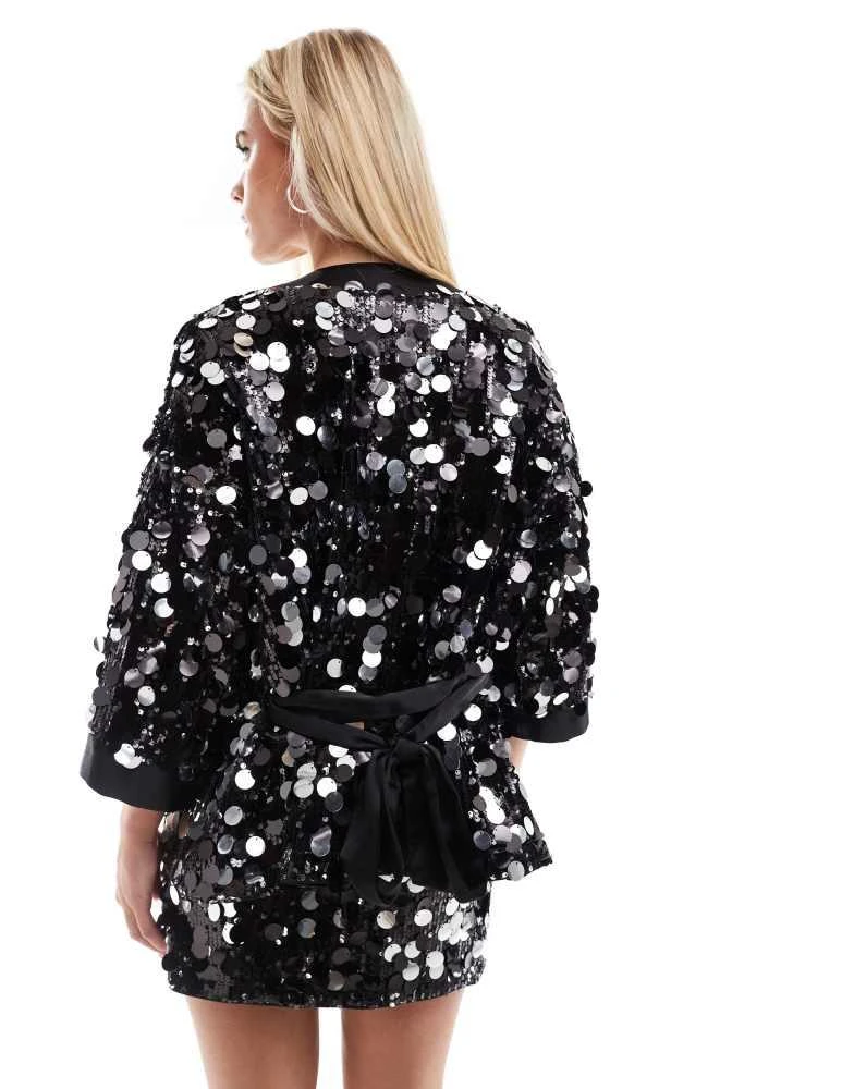 ASOS ASOS DESIGN Petite disco sequin kimono in black 4