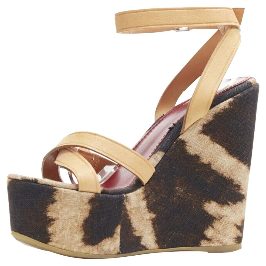 Giambattista Valli leoaprd spot print canvas tan strap wedge platfor 4