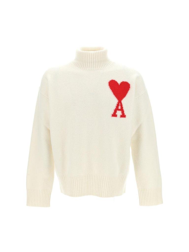 Ami Alexandre Mattiussi Paris Ami De Coeur Roll Neck Heart Motif Embroidered Jumper