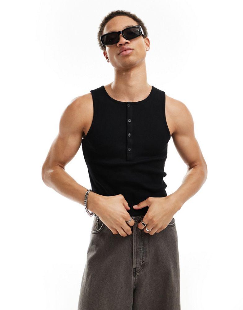 Collusion COLLUSION rib slim fit button vest in black