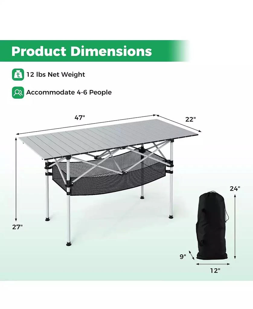 Mecale Portable Camping Table with Roll-Up Tabletop and Mesh Basket, Patio Outdoor Use 3