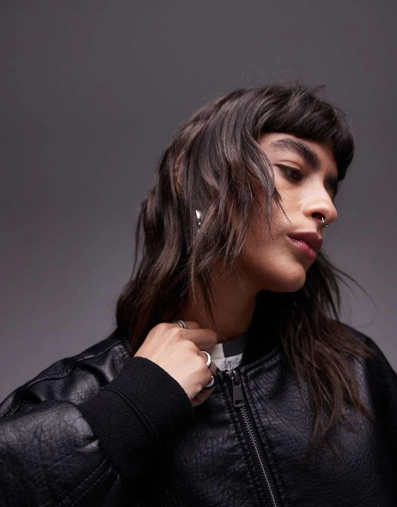 Topshop Topshop faux leather oversized bomber jacket in black 2
