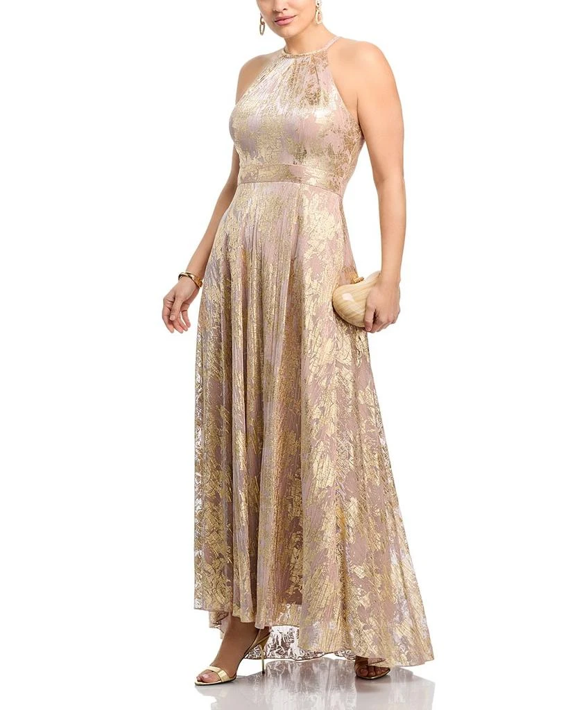 AQUA Foil Knit Metallic Halter Gown - Exclusive 5