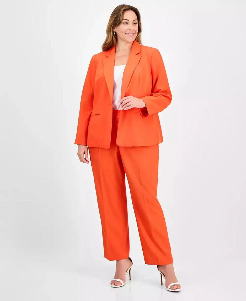Le Suit Plus Size Crepe One-Button Straight-Leg Pantsuit Set