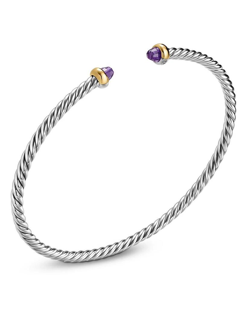 David Yurman Micro Cable Flex® Bracelet in Sterling Silver with 14K Yellow Gold and Amethyst, 2.6mm 2