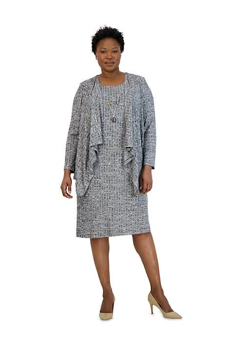 R & M Richards M Richards 1Pc Mock Cascade Front Jacket Dress 1